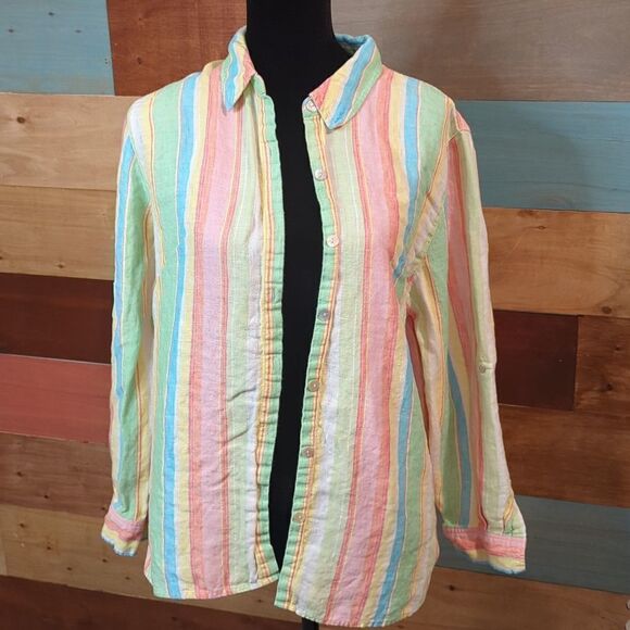 Studio Works Tops - Large 100% linen button-down blouse studio works